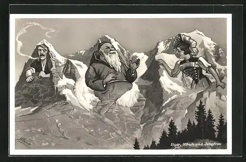 AK Berge Eiger, Mönch und Jungfrau mit Gesichtern, Berggesichter