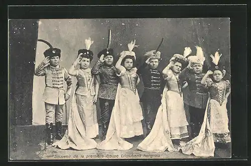 AK Souvenir de la premiere troupe Liliputiens hongrois, ungarische Liliputaner