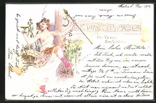 Lithographie Baccantin beim Tanz, Jugendstil