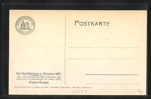 AK Der Schäfflertanz in München 1914, Mitglieder der Kronengruppe in Kostümen