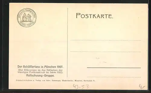AK Der Schäfflertanz in München 1914, Mitglieder der Reifschwung-Gruppe in Kostümen
