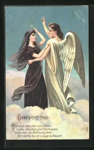 Präge-AK Hoffnung, Engel nimmt eine Frau in den Arm, Allegorie