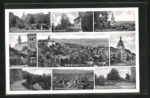 AK Rudolstadt i. Thür., Marktplatz, Marienturm, Rathaus