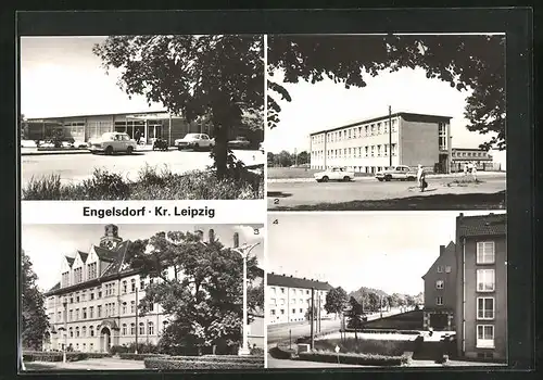 AK Engelsdorf / Leipzig, Kaufhalle, Neue Schule, Friedrich-Engels-Schule, Arthur-Winkler-Strasse