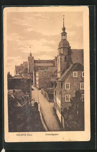 AK Colditz i. Sa., Schlossgasse aus der Vogelschau