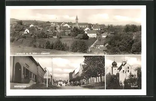AK Teisbach / Isar, Marktplatz, Schloss, Totalansicht