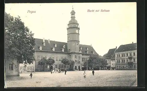 AK Pegau, Markt mit Rathaus