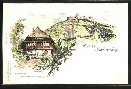 Künstler-AK Karlsruhe, Lauterberg mit Schwarzwaldhaus