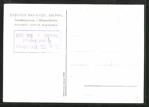 AK Krimml, Gasthof Bahnhof, Bes. Familie Blaickner