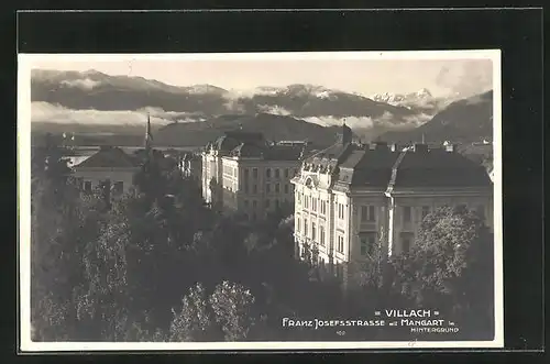 AK Villach, Franz-Josefs-Strasse mit Mangart im Hintergrund