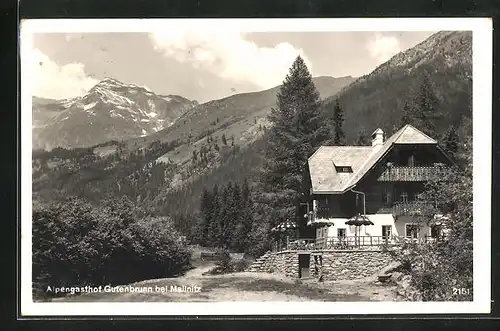 AK Mallnitz, Alpengasthof Gutenbrunn mit Gebirgswand