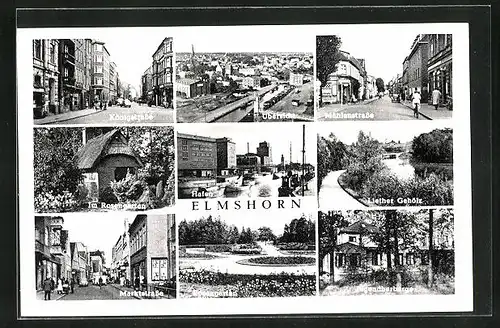 AK Elmshorn, Marktstrasse, Königstrasse, Mühlenstrasse, Hafen