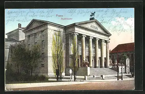 AK Posen / Poznan, am Stadttheater