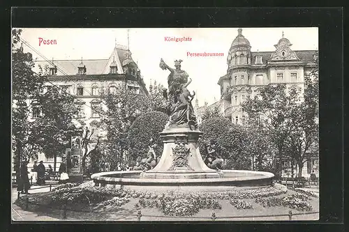 AK Posen / Poznan, Königsplatz mit Perseusbrunnen