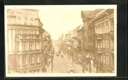 AK Posen / Poznan, Berlinerstrasse mit Strassenbahnen