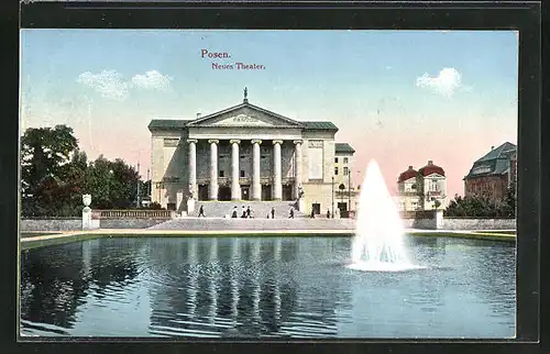 AK Posen / Poznan, Neues Theater und Springbrunnen