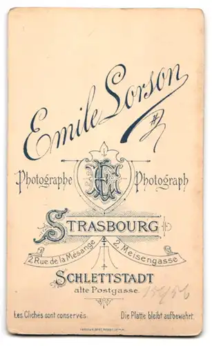 Fotografie Emile Lorson, Strasbourg, Schlettstadt, Alte Postgasse, Portrait junge Dame in hübscher Bluse und Rock