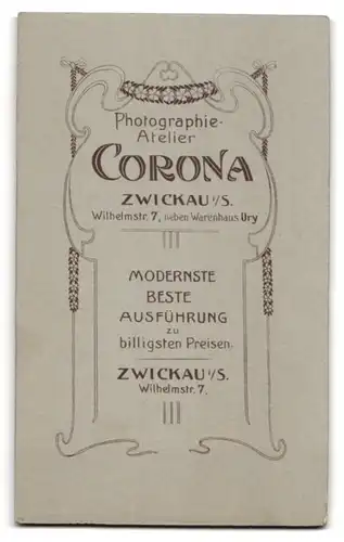 Fotografie Corona, Zwickau i /S., Wilhelmstr. 7, Portrait junge Dame in modischer Kleidung