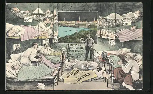 Künstler-AK Hamburg, 16. Deutsches Bundesschiessen 1909, Wohnungsnot während des Festes