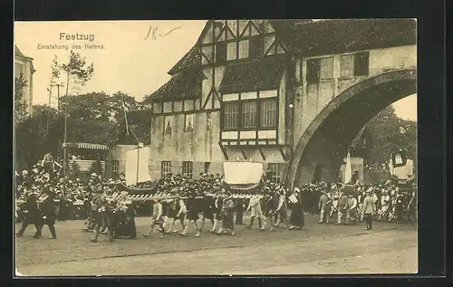 AK Hamburg, 16. Deutsches Bundesschiessen 1909, Festzug, Entstehung des Hafens