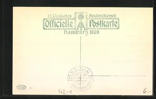 AK Hamburg, 16. Deutsches Bundesschiessen 1909, Festzug, Entstehung des Hafens