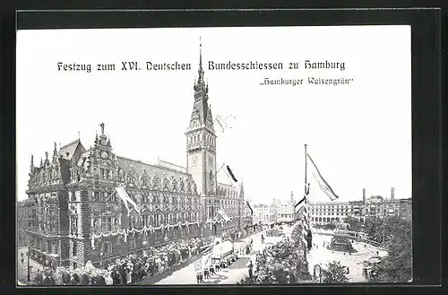 AK Hamburg, Festzug zum XVI. Deutschen Bundesschiessen 1909, Hamburger Waisengrün