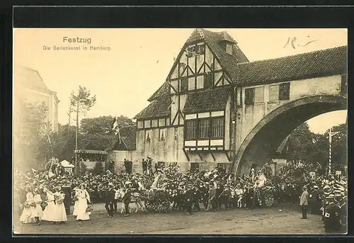 AK Hamburg, 16. Deutsches Bundesschiessen 1909, Festzug, Die Gartenkunst in Hamburg