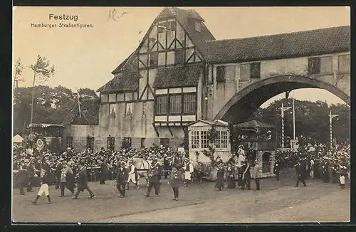 AK Hamburg, 16. Deutsches Bundesschiessen 1909, Festzug, Hamburger Strassenfiguren