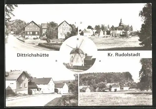 AK Dittrichshütte, Teilansicht, Ludwig-Jahn-Strasse, Braunsdorf, Windmühle