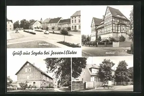 AK Jessen / Elster, Gasthof Zur Linde, Marktplatz, Amtshaus, Kirchliches Pflege -und Altersheim