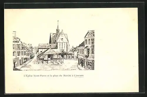 AK Limours, L`Église Saint Pierre et la place du Marché