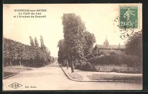 AK Vigneux-sur-Seine, Le Cafe du Lac et l`Avenue de Draveil