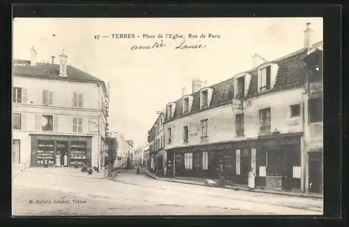 AK Yerres, Place de l`Eglise, Rue de Paris