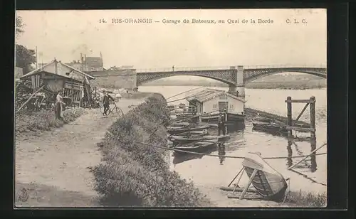 AK Ris-Orangis, Garage de Bateaux, Au Quai de la Borde