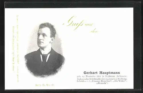 AK Gerhart Hauptmann, Schriftsteller, Geb. 1862