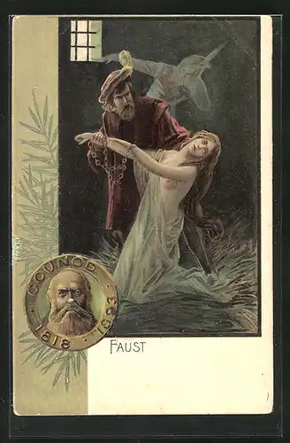 Präge-AK Szene aus Faust, Portrait von Gounod, 1818-1893