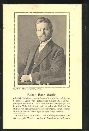 AK Portrait von Rudolf Hans Barsch, Schriftsteller