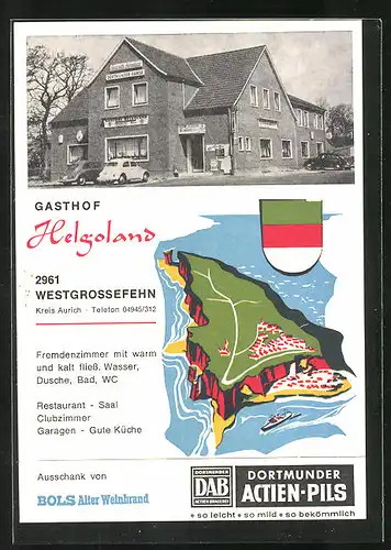 AK Westgrossefehn, Gasthof Helgoland, Insel aus der Vogelschau