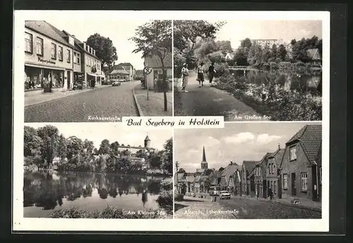 AK Bad Segeberg in Holstein, Kurhausstrasse mit Geschäften, Am Kleinen See, Altstadt Lübeckerstrasse