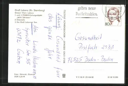 AK Klein Labenz /Kr. Sternberg, FDGB-Erholungsobjekt Willi Schröder, Ortsmotiv, Am Gross Labenzer See
