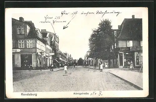 AK Rendsburg, Königstrasse mit Geschäften