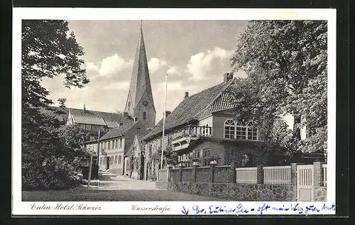 AK Eutin /Holst. Schweiz, Wasserstrasse mit Kirche