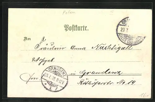 Lithographie Graudenz / Grudziadz, Weichselseite, Kriegerdenkmal, Postamt