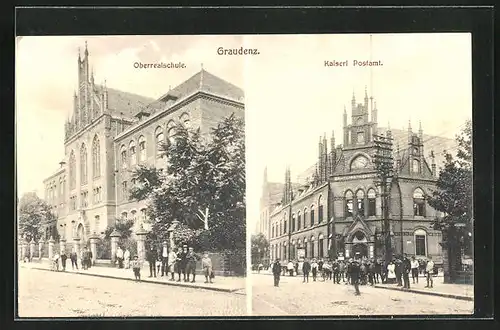 AK Graudenz / Grudziadz, Oberrealschule, Kaiserliches Postamt