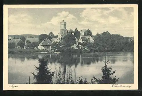 AK Lagow /Nm., Wolkenstimmung, Uferpartie