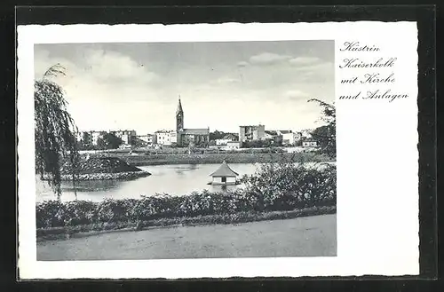 AK Cüstrin / Kostrzyn, Kaiserkolk mit Kirche und Anlagen