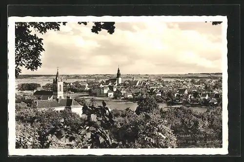 AK Crossen / Krosno Odrz, Blick von Wilhelmshöhe auf den Ort