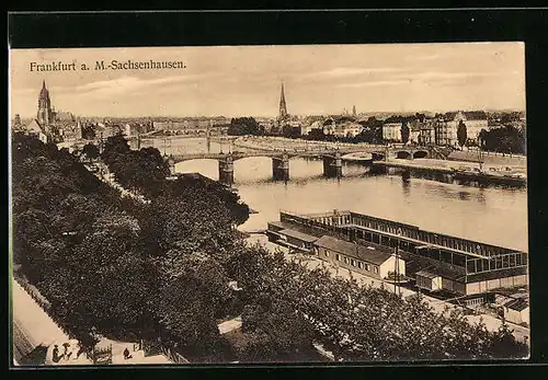 AK Frankfurt a. Main - Sachsenhausen, Ortsansicht mit Flusspartie