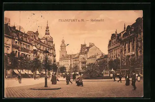 AK Frankfurt a. Main, Strassenpartie mit Rossmarkt