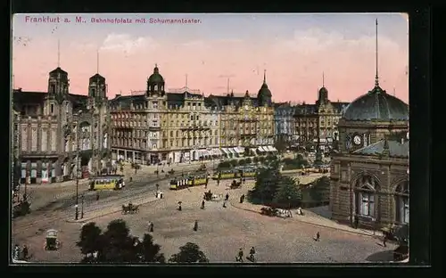 AK Frankfurt a. Main, Bahnhofplatz mit Schumanntheater